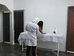 Perverted doctor fucks female patient while husband waits outside.