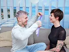 marido, watch your wife get fucked by three young guys with huge cocks in double penetration?