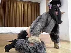 Intense Fur Coat Fetish Furry Foxy Fuck In Fursuit With Fur Coat Foxtail Anal Plug Roleplay.