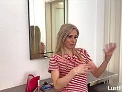 Petite blondie Nesty fucks and sucks in hotel room