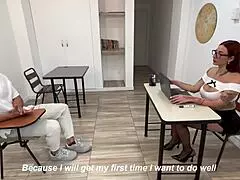 busty sexologist stops cock with mouth and pussy