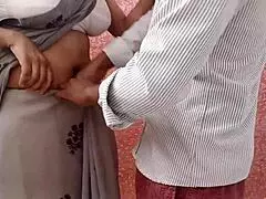 Stepmom grabs stepson's big dick while he closes her bra