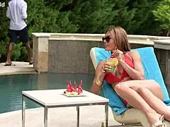 Busty milf Kitana Lure takes DP slamming by poolside with interracial BBC in oiled bathing costumes