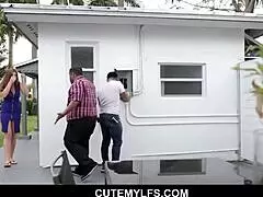 Blonde milf with big tits cheats on her husband by fucking her sexy stepson passionately.