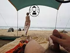 Oh Shit, My Dick Shows in Random Beach Sex with Stranger in Transparent Tent.