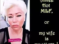 Aimee, my hot chubby mature bitch, tests new lovens by stringing her cunt on a big dildo