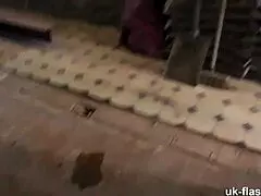 British amateur flashes her pussy to construction workers on site