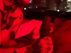 The hot tat girl gets fucked hard in the redroom