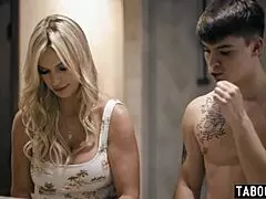 naughty blonde milf stepmom rachael cavalli sneaks into her stepsons room for taboo blowjob and deepthroat