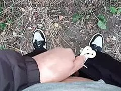 Risky lesbian masturbation in the forest