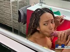 I love watching this young Latina Dominican fuck Victor Bloom's cock in the shower, it's so passionate.