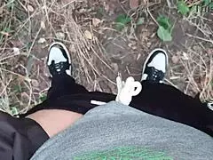 Risky lesbian masturbation in the forest