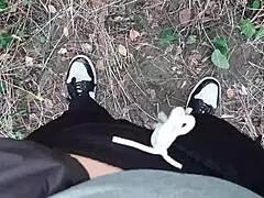 Risky lesbian masturbation in the forest