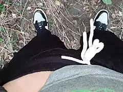 Risky lesbian masturbation in the forest