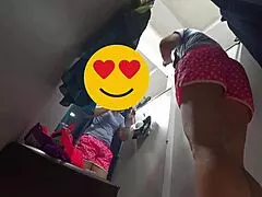 Hidden camera captures curvy milf in fitting room voyeur fetish
