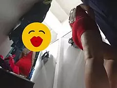 Hidden camera captures curvy milf in fitting room voyeur fetish