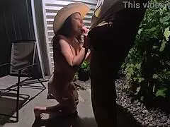 The Curvy Cowgirl Strips Outdoors And Sucks A Big Cock