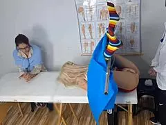 Kinky redhead milf takes half-sister to dirty gynecologist for creampie exam