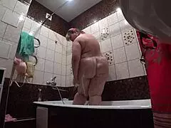hidden cam spies fat russian model's big ass shower backstage bathroom