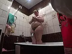 hidden cam spies fat russian model's big ass shower backstage bathroom