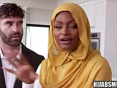 stepdad pounds hijab teen pussy while stepmom holds her down in taboo old young 3some