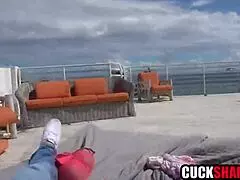 Ebony milf wife seduces white guy fucks on film for cuck hubby