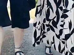 hot 66 year old granny flashing feet outdoor forest walk with me