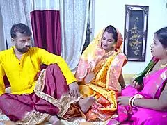 Desi indian bhabhis get horny for dewar groupsex fucking party in bedroom hindi moans