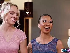 stepmom's forbidden lust for stepdaughter's shaved pussy tempts threesome