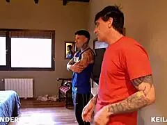 stepmom anderson teaches stepdaughter deepthroat on muscular guy's huge cock first time