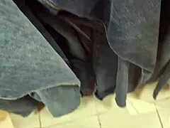 nicoletta crams voluptuous milf curves into tiny jeans at clothing store try-on