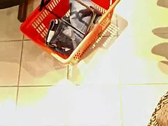 nicoletta crams voluptuous milf curves into tiny jeans at clothing store try-on