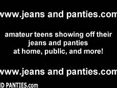 this tiny jean miniskirt barely covers my tight girl next door ass?