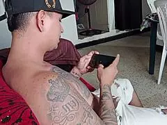 hey i come home and catch horny stepson stroking huge cock in living room part 1