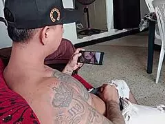 hey i come home and catch horny stepson stroking huge cock in living room part 1