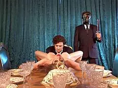 brunette milf takes two large cocks in double penetration leading to loud moans and climax