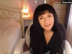 Sexy Brunette Tamarra Roman Rips Jeans Teases Ass Wiggles Strips Fingers Clit On Chair