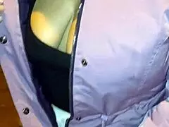 Mature rocks red thong under see-through leggings caught on street