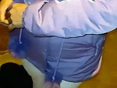 Mature rocks red thong under see-through leggings caught on street