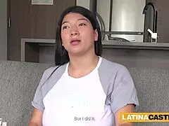 Big tits latina milf bares natural boobs in interview before getting pussy drilled sideways rough in homemade casting