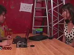 Beautiful Japanese milf Maria Sasaki rides young 18+ stud's huge cock missionary before deep creampie finish