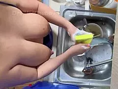 😍 horny indian maid flashes big natural tits on webcam while washing dishes solo xxx pov