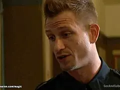 guards take turns anal pounding the bound milf slave