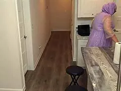 big ass busty milf maid flashes her juicy pussy close-up with panties aside