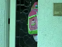 damn those perky milf hooters pop out as she starts rubbing her shaved pussy!