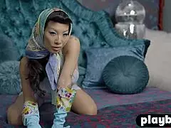 Asa Akira's big boobs asian milf body revealed in ripped lingerie striptease