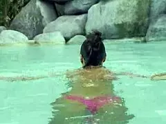 monika fox swims in pink bikini at the pool then walks around freely outdoors