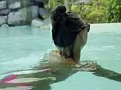 monika fox swims in pink bikini at the pool then walks around freely outdoors