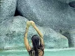 monika fox swims in pink bikini at the pool then walks around freely outdoors