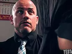 kinky petite blonde teen secretary cheats fucking boss's monster cock doggystyle bent over desk while he's on phone